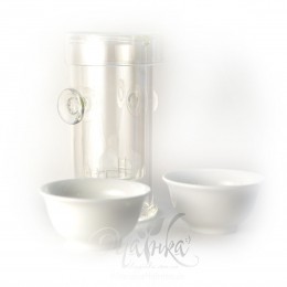 Чайный комплект «Егоист» (стеклянная заварочная колба + две пиалы + полотенечко) | RU